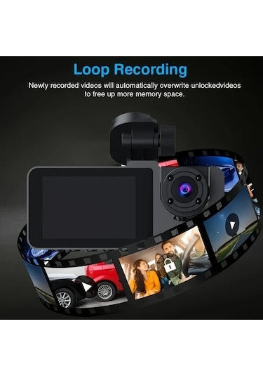 Sandwich Motion003 Ourlıfe 1080p Çift Lens Araç Kamerası, Gece Görüş 2 Ekran