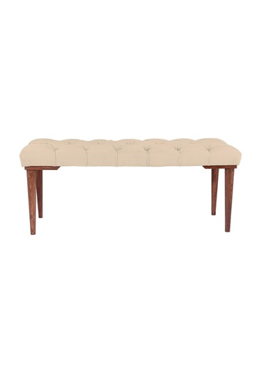 Gazzini Classic Retro Gürgen Ayak Chester Model Kapitoneli Krem Puf Bench - Ceviz Ayak