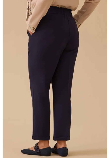 Kadın Büyük Beden Elastik Bel Bilek Boy Pantolon - Lacivert 4358890