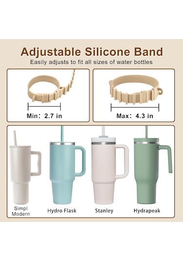 Aubyhe Stanley Bardak İçin Ayarlanabilir Silikon Askılı Kordon - Krem Rengi, Taşıma Kolaylığı Sağlar Haki