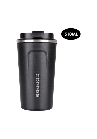 Hangfox Paslanmaz Çelik 304 Termos Kahve Bardağı, Çift Katmanlı Isı Koruma, 510ml Siyah Büyük Boy Siyah