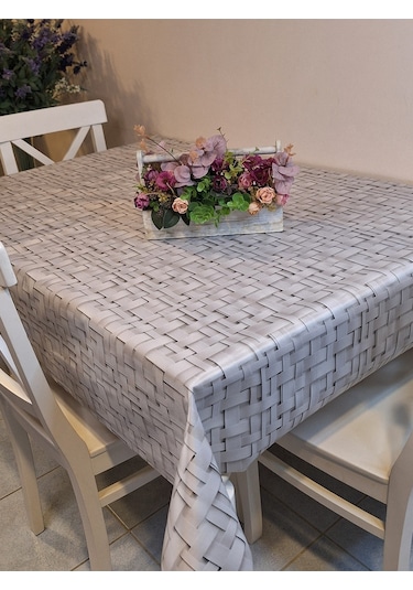 Kumaş Dokulu Tabanı Silikonlu Yıkanabilir Silinebilir Ütülenebilir Kaymaz Dekoratif Masa Örtüsü Brs020 Açık Gri