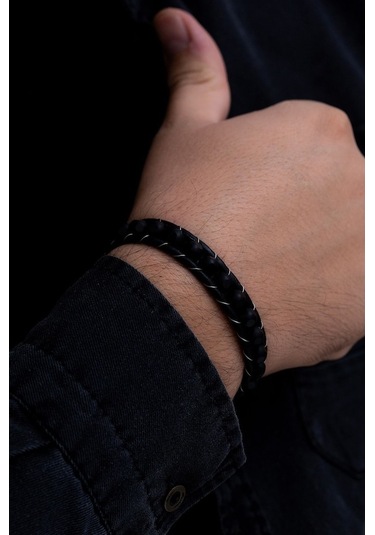 Erkek Çelik Bileklik - Benekli Oniks Doğaltaş Erkek Deri Bileklik Çelik