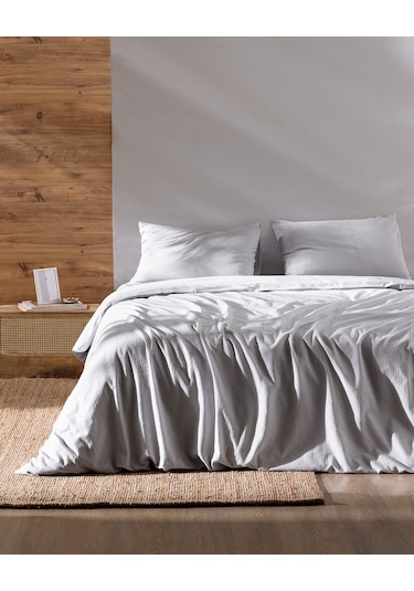 Madame Coco Rosalie Tek Kişilik %100 Pamuk Armürlü Nevresim Takımı - Açık Gri Gri