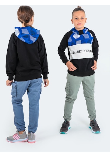 Slazenger DRAGICA IN Çocuk Kapüşonlu Cepli Siyah Sweatshirt