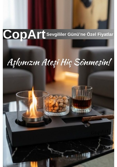 Elza Siyah Biyoetanol Masaüstü Şömine - 1 Lt Copart Yakıt Hediye