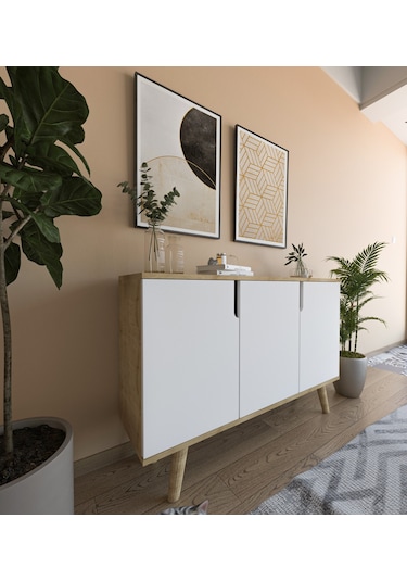 Verona Çok Amaçlı Ahşap Ayaklı Konsol Safir Meşe-beyaz