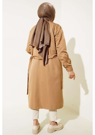 Bigdart T5853 Kruvaze Yaka Tesettür Trençkot - Taba 001