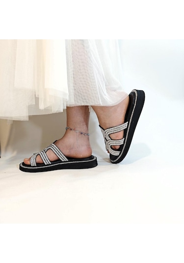 Pierre Cardin 7505 Siyah Renk Taşlı Bayan Terlik Siyah