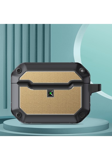 Airpods Uyumlu Pro İçin Kancalı Mecha Donanım Tpu Kulaklık Koruyucu Kılıf Altın