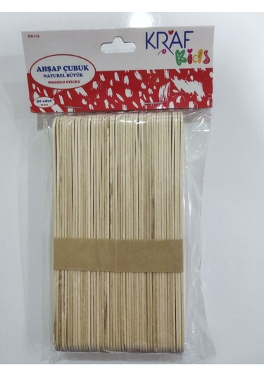 Kraf Kids Ahşap Çubuk Naturel Büyük 50 Adet