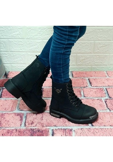 Hammerjack 17600.F Siyah Hakiki Deri Fermuarlı Bağcıklı Çocuk Bot