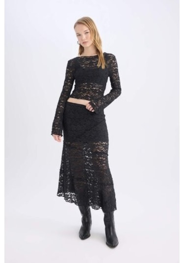 Defacto Coool A Form Yüksek Bel Dantel Maxi Etek E1795ax24wnbk81 Siyah