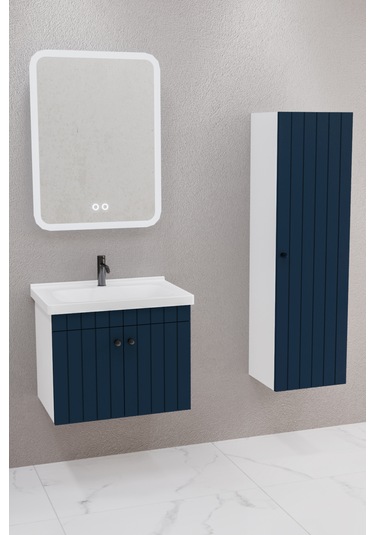 Avien 65 Cm Banyo Dolabı Cmr Led Aynalı Lacivert- Boy Dolap Dahil Lacivert