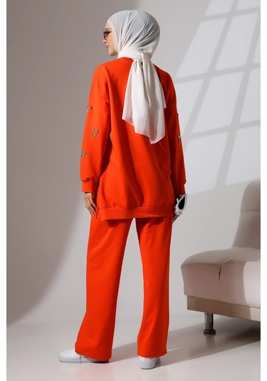 Kadın Turuncu Mevsimlik Penye Alt Üst Spor Ve Rahat Tesettür Takım Turuncu
