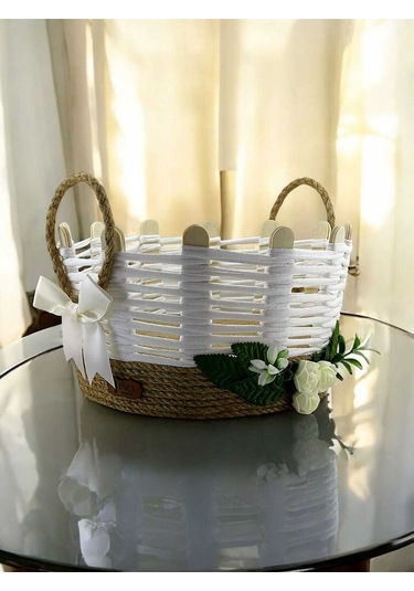 Çok Amaçlı Hasır Sepet Makyaj Organizer Takı Kutusu Banyo Komodin Üstü Düzenleyici Beyaz