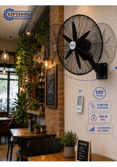 Çifçioğlu Siyah Duvar Vantilatörü 26 İnç 65 Cm Uzaktan Kumandalı 150 Watt