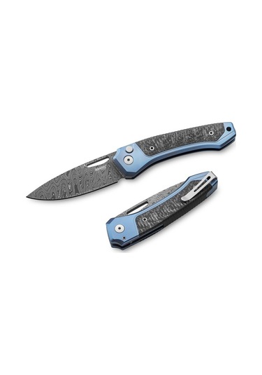 Lionsteel Twain Damascus - Blue Titanium / Carbon Fiber Çakı Mavi
