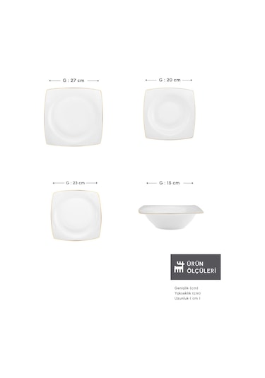 Karaca  Square Bone Mensa 24 Parça 6 Kişilik Yemek Takımı Gold