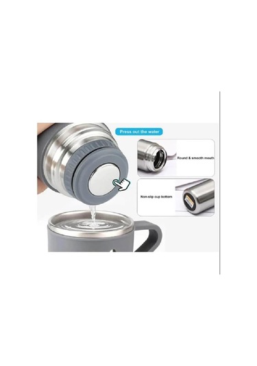 Kişiselleştirilebilir 3 Bardaklı Çelik Termos 05 Lt Gri Gri