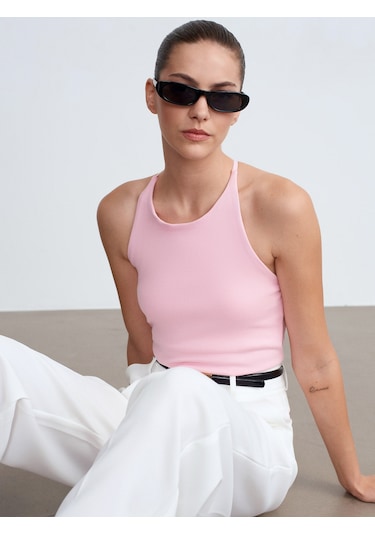 Dilvin 21051 Halter Yaka Askılı Top-toz Pembe