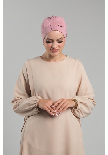 Pudra Pratik Hazır Geçmeli Fiyonklu Bone Sandy Çift Taraflı Çapraz 3007b 06 Pudra