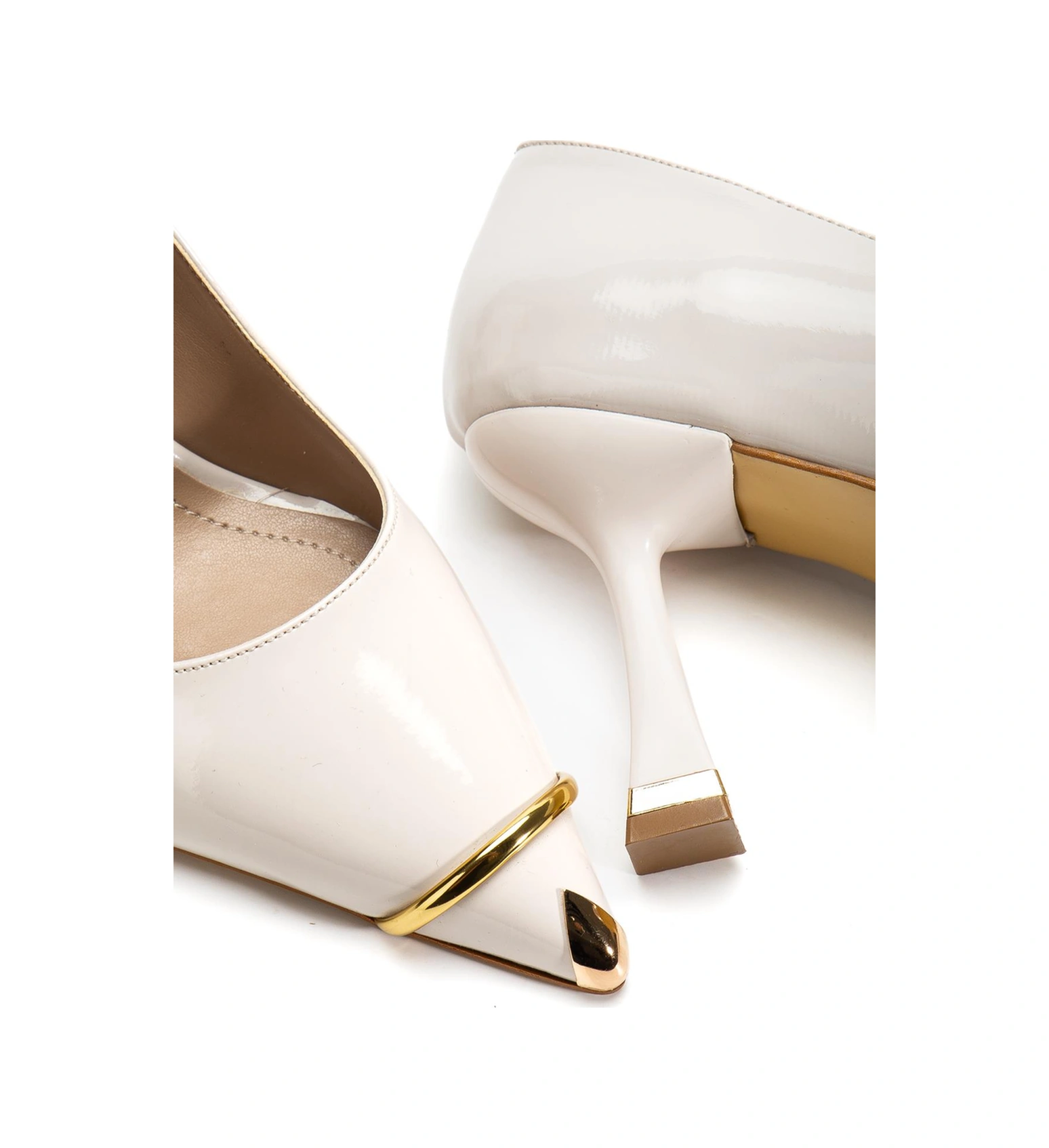 Suins Clove Model Kadın Topuklu Burnu Metal Detaylı Stiletto Ayakkabı Ten