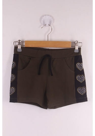 Toontoy Kız Çocuk Kalp Nakışlı Şort Haki