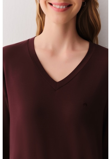 Suwen Ezra Pijama Takımı Sh2623066091 Kahverengi Desenli