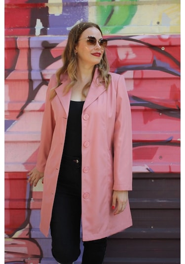 1670 Düğmeli Cep Detaylı Bondit Ceket Pudra