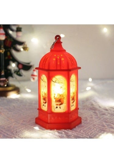 Soulader Taşınabilir Şarjlı Ahşap Görünümlü Antik Fener Gece Lambası Dekoratif Aydınlatma Kırmızı