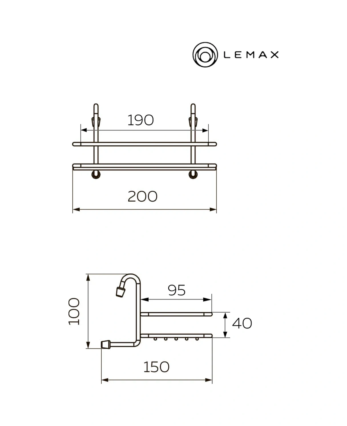 Lemax Mutfak İçin Raylı Raf, Siyah Mat, 20x15x10 Cm 164092545 Siyah