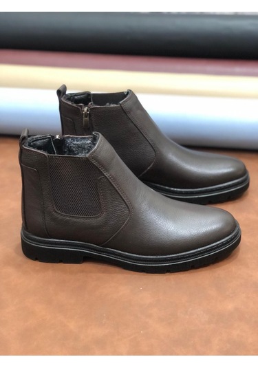 Hakiki Deri Ortopedik Büyük Numara 45-46-47 Kürklü Kışlık Erkek Bot Kahve