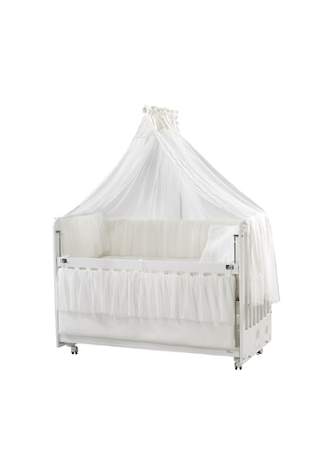 Meltem Kids Woody Anne Yanı Ahşap Sallanır Beşik 60 x 120 CM (Beyaz - Ekru) Beyaz