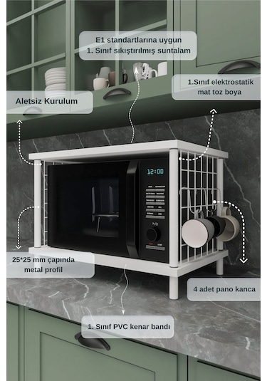 Mikrodalga Dolabı Beyaz B.d, Baharatlık, Iki Raflı Düzenleyici, Tezgah Üstü Raf Beyaz