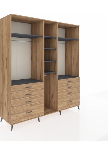 Kronos Dolap 8 Raflı 8 Çekmeceli 3 Askılı 220x59x243 Çam-antrasit/çam Antrasıt/atlas Çam