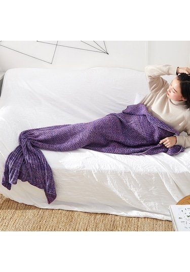 Sones Denizkızı Kuyruğu Battaniye Yetişkinler İçin Süper Yumuşak Uyku Örme Battaniyeler, Boyut: 140 X 70 Cm Menekşe