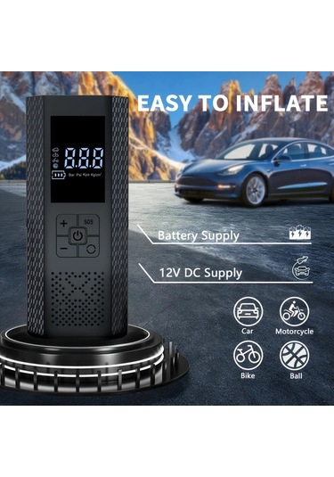 Primepickings Kablosuz Dijital Ekranlı Hava Pompası Portable Araç Bisiklet Motosiklet Ve Toplar İçin Şarj Edilebilir Lityum Pil Usb Type-c Bağlantılı