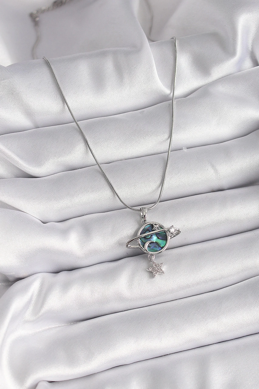 Dodes 316l Çelik Gümüş Renk Zincir Zirkon Taşlı Gezegen Model Kadın Kolye Tg27bko9478 Çok renkli