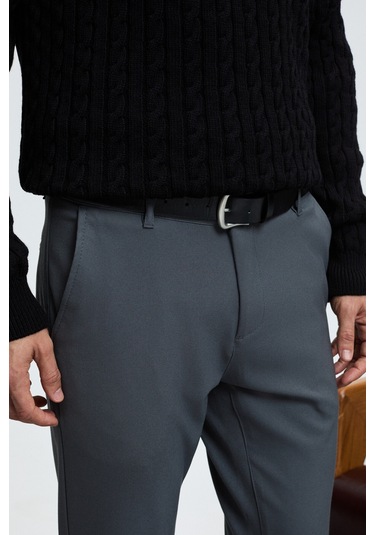 CRUDO Erkek Yanları Ve Arkası Cepli Fermuarlı Regular Fit Dokuma Koyu Gri Pantolon