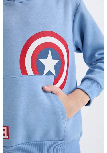 Defacto Erkek Çocuk Marvel Avengers Regular Fit Kapüşonlu Kalın Sweatshirt Kumaşı Sweatshirt D4717a8nsbe756 Mavi