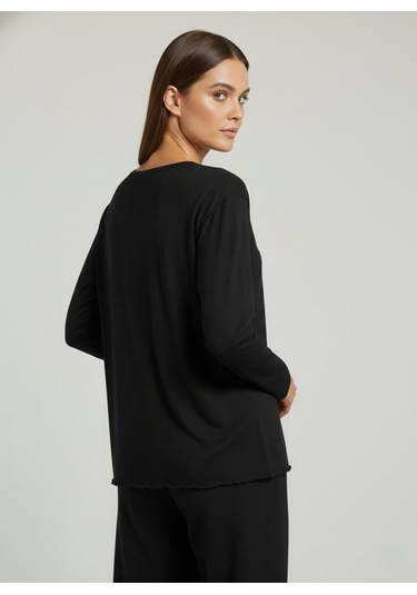 Taş Desenli Uzun Kollu Bambu Viskon Kumaş Bluz Siyah 3