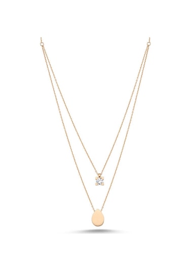Altın Tektaş & Damla Kolye Swarovski Taşlı Klb-0388