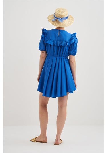 Mathilda Store Kadın Mavi Mini Poplin Elbise Mavi