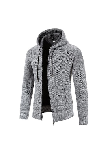 Novahub 2023 Yeni Sonbahar/kış Peluş Ve Kalınlaşmış Büyük Boy Erkek Kazak Ceket Kapüşonlu Fermuarlı Hırka Gri - Xl Gri