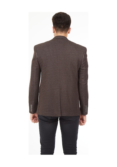 Sposo G-187 Dar Kalıp Örme Kumaş Kahverengi Erkek Blazer Ceket Kahverengi