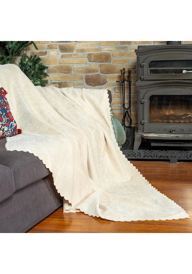 Jakarlı Şönil Koltuk Örtüsü Çekyat Örtüsü Koltuk Şalı 110x175 2 Ad. Kaymaz Krem krem