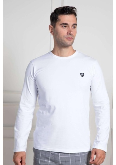 Mecit 3021 Erkek Beyaz Likralı Pamuklu Uzun Kollu Tişört Beyaz