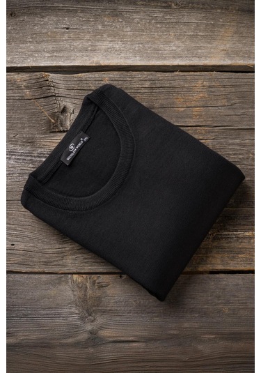 Woolen World Bisiklet Yaka Battal Büyük Boy Yünlü Triko Kazak Siyah