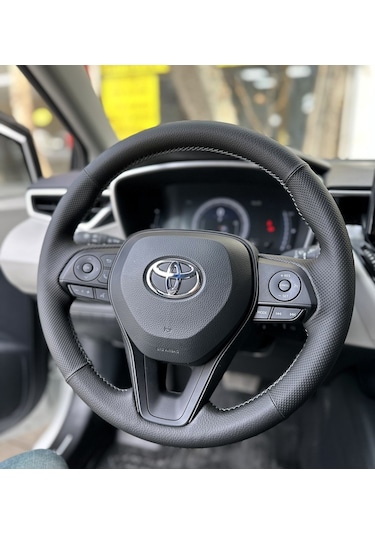 Toyota Corolla 2020-2024 Araca Özel Direksiyon Kılıfı Nokta Düz Gri Dikiş